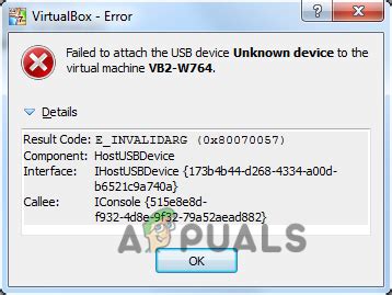 virtualbox 0x80070057|Windows VirtualBox failed to attach USB device to Linux Guest.